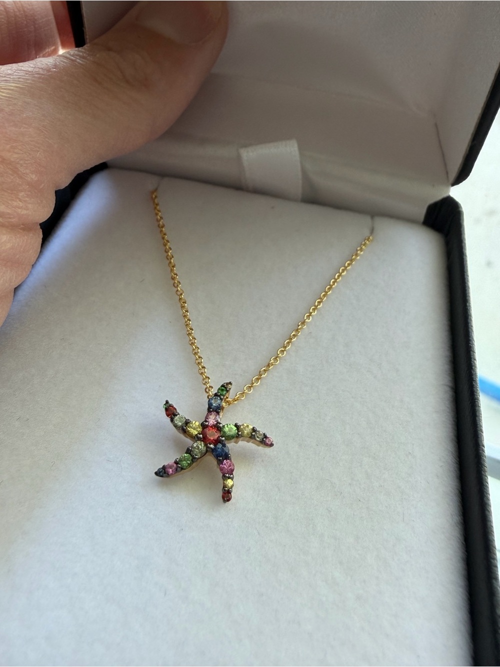 EFFY 14k gold starfish Necklace ctw .43 18 or 16inch length - Picture 2 of 10